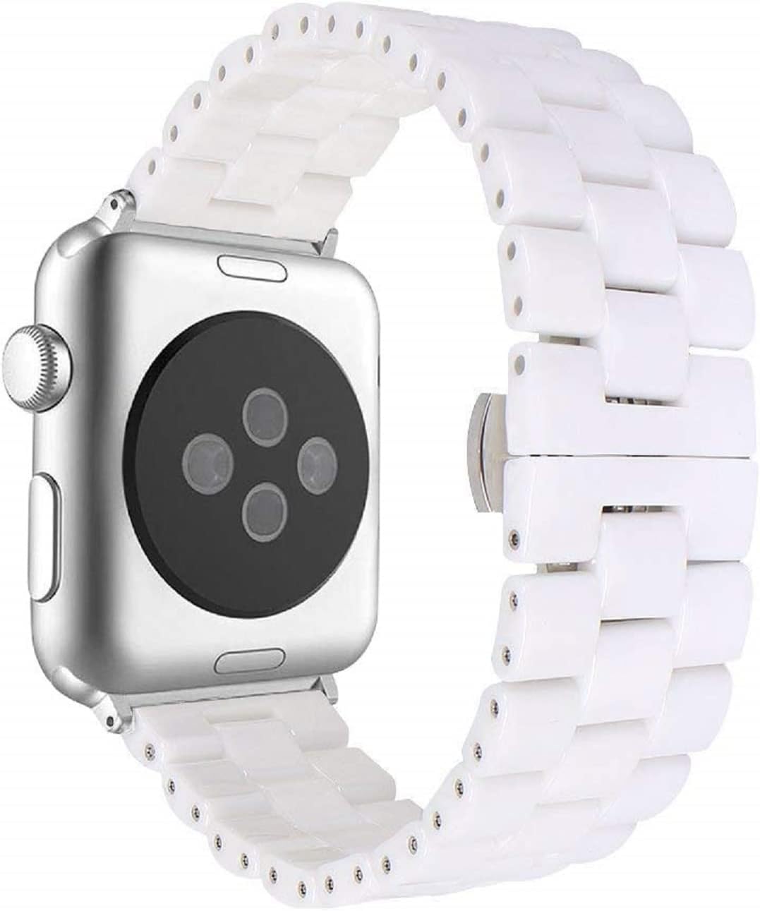 Aottom Compatible for Apple Watch Band 40mm for Women Men iWatch Series 7 6 5 4 3 2 1 SE Band Ceramic Stainless Steel Metal Butterfly Buckle Replacement Band for 38mm 40mm 41mm Apple Watch - White