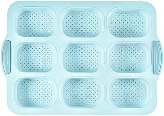 MeevrgR Bandeja multiusos de silicona para hornear pan francés, sin revestimiento y diseño de fácil agarre (azul)