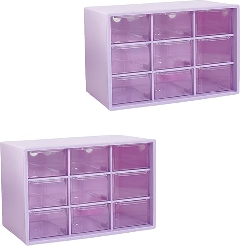 Feadily Organizador de cajones pequeños de 2 piezas para escritorio, organizador de cajones de escritorio con 9 cajones transparentes, cajones de
