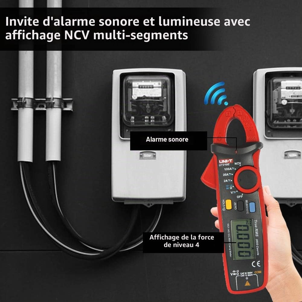 UT210E Mini Pince Ampèremétrique Numérique, Multimètre Écran LCD, True RMS AC/DC Tension de Courant, Mesure Sans Contact Capacité VFC, Arrêt Automatique, Mode ZERO, Testeur de Capacitance
