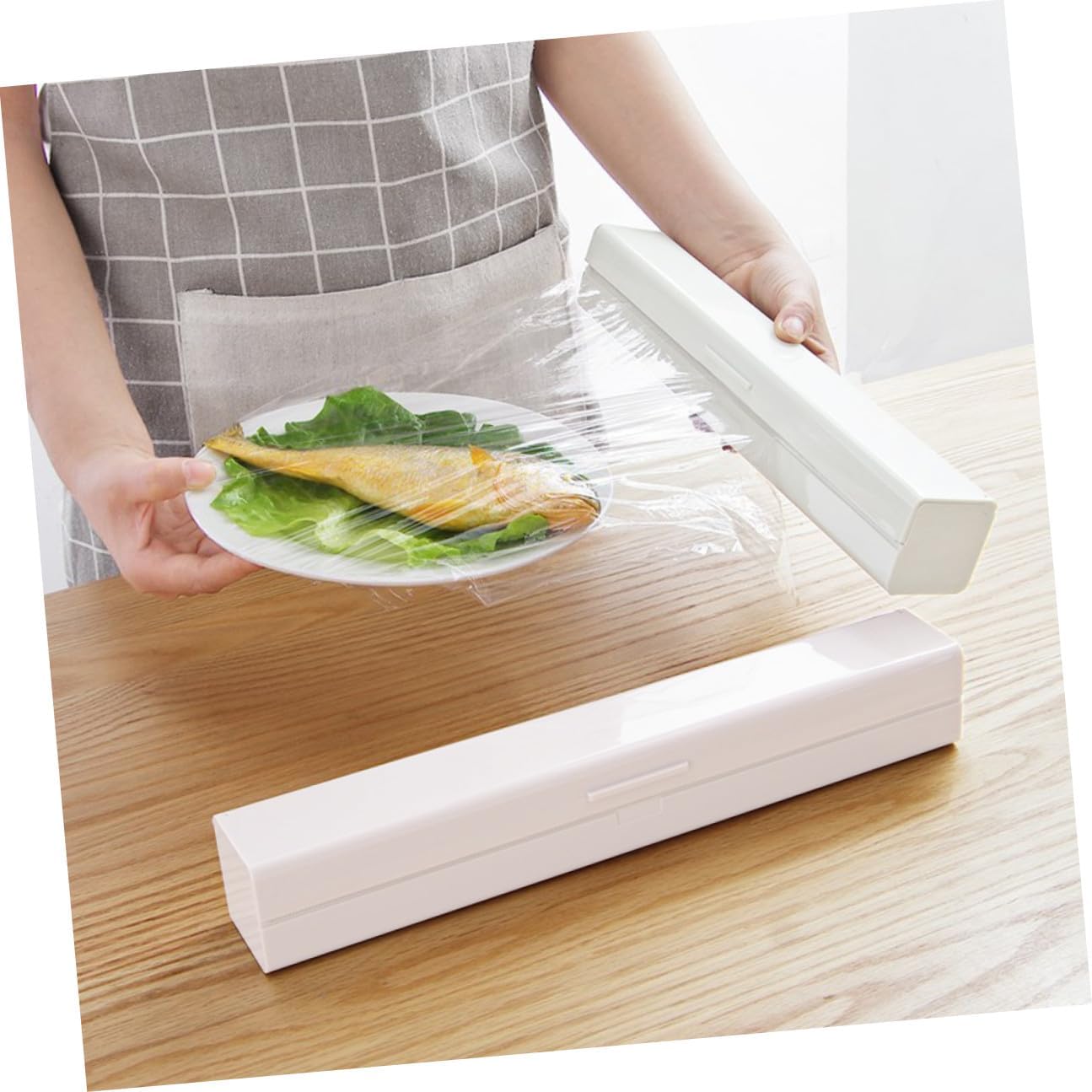 Magnetic Plastic Wrap Dispenser Cutting Box, PP Kitchen Storage
