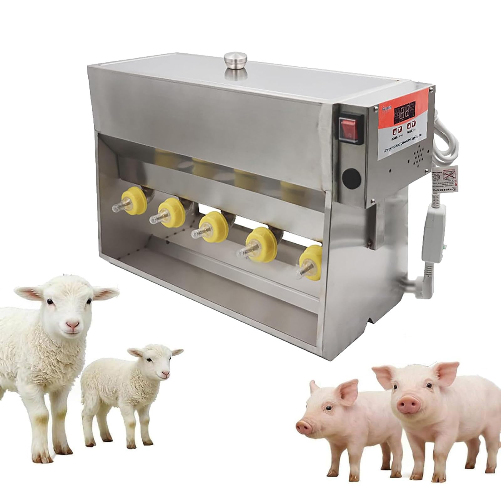 LHUITUI Piglet Feeding Station, Stainless Steel Constant Temperature Feeder, Automatic Constant Temperature Milk Feeder, Automatic Stirring, Double-Sided, For Feeding Lambs And Small Cattle 10heads
