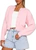 RUEWEY Women Y2k Crew Neck Button Down Long Sleeve Cropped Cardigan Knitted Sweater Light Jacket