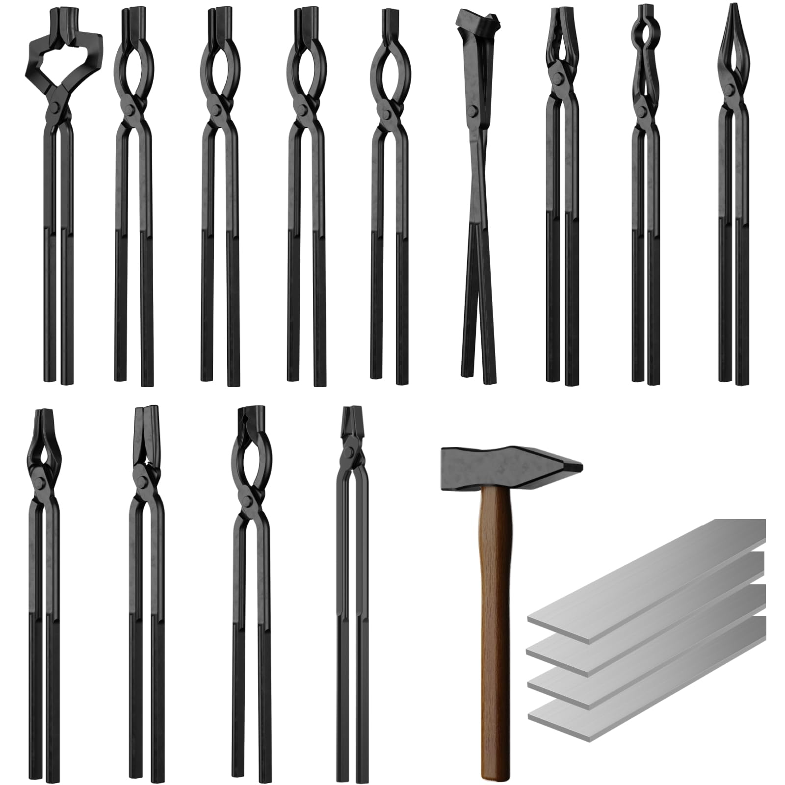 18PCS Blacksmith Tongs and Hammer Set, 1095 Steel Forging Tools