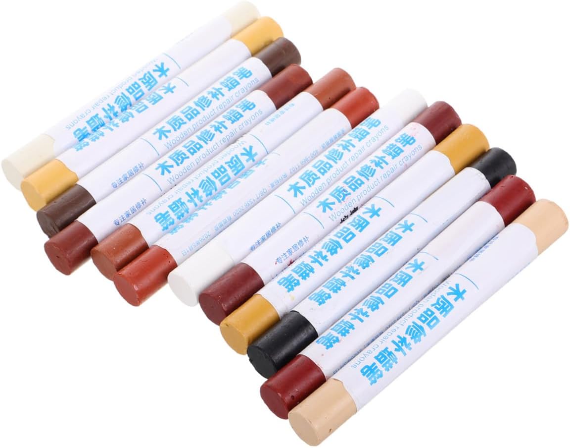 Mipcase 12Pcs Furniture Repair Wax Crayon Kit for Scratches and Dents Portable Touch Up Pens for Laminate and Wood Floors Seamless Finish for Furniture Restoration