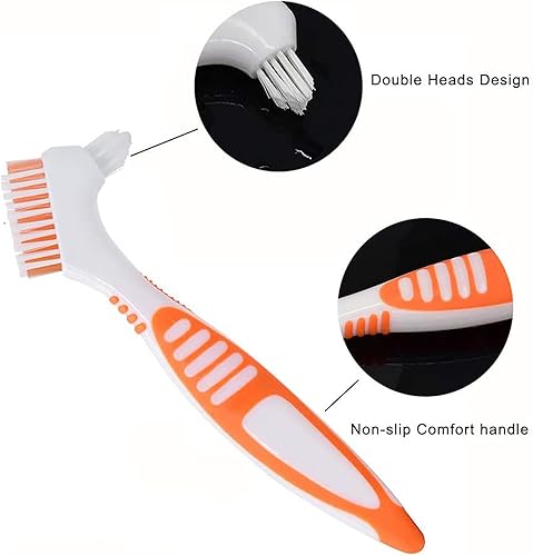Miniatura 2 de 4 cepillos de dentadura con estuche portátil, cepillo de dentadura de doble cabeza, limpiador de higiene de doble cabeza, mango de goma,