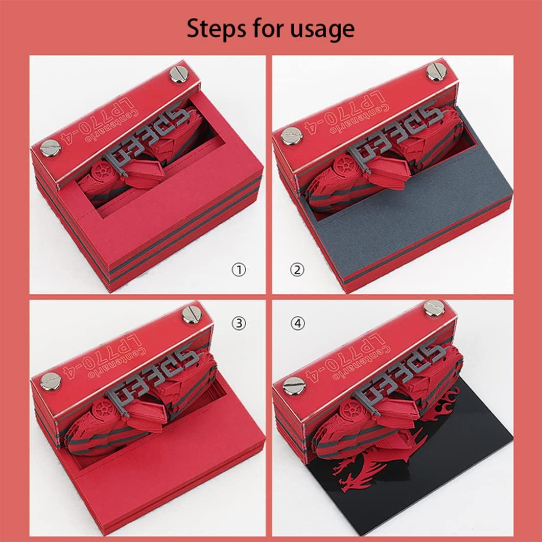 3D Paper Note Centenario LP770-4 Car Model Sticky Notes Three-Dimensional Sports Car Memo Pad Creative Birthday Gift for Boy Lover Children Friends (red)
