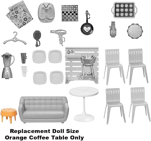 Miniatura 5 de Piezas de repuesto para Barbie Malibu House Dollhouse Playset - FXG57 ~ Tamaño de muñeca de repuesto Mesa de centro naranja