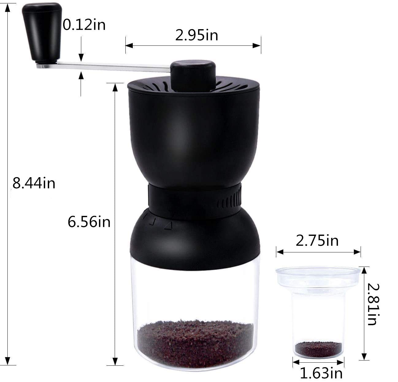 LHS Molinillo de café manual con rebabas de cerámica, molinillo de grano de café de mano con 2 recipientes de grosor ajustable para el hogar, la oficina y los viajes