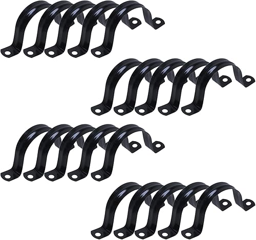 10 abrazaderas rígidas de acero inoxidable M50 304, correa de tubo de conducto de metal negro de 2 agujeros, soporte en U con tornillos, clip de