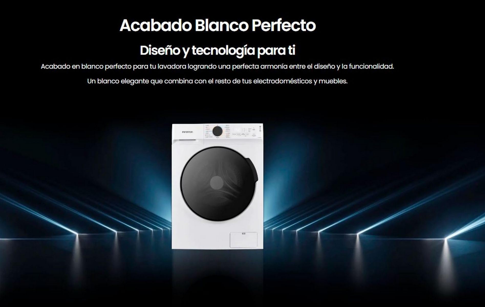 INFINITON Lavaseca WSD-G8A6D4BN, Capacidad 8Kg/6Kg, 1400 rpm, Regulación en altura, panel de mandos electrónico, INVERTER, 15 Programas, A/D, Blanco