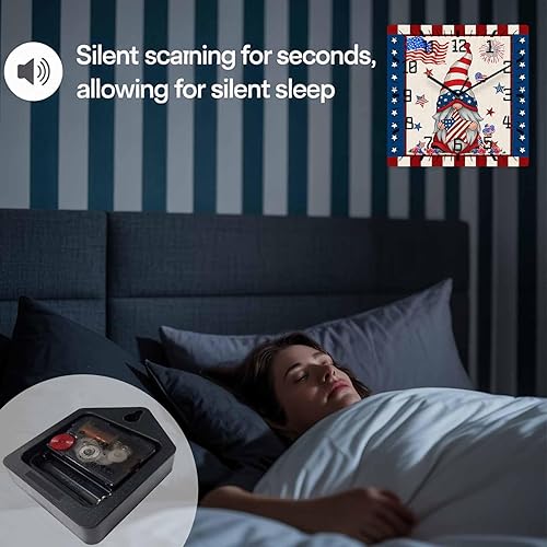 Miniatura 7 de Debedcor 4th of July Gnomes Wooden Wall Clock Silent Non Ticking, American Flag Star Independence Day Square Wall Clock Battery Operated, Decor