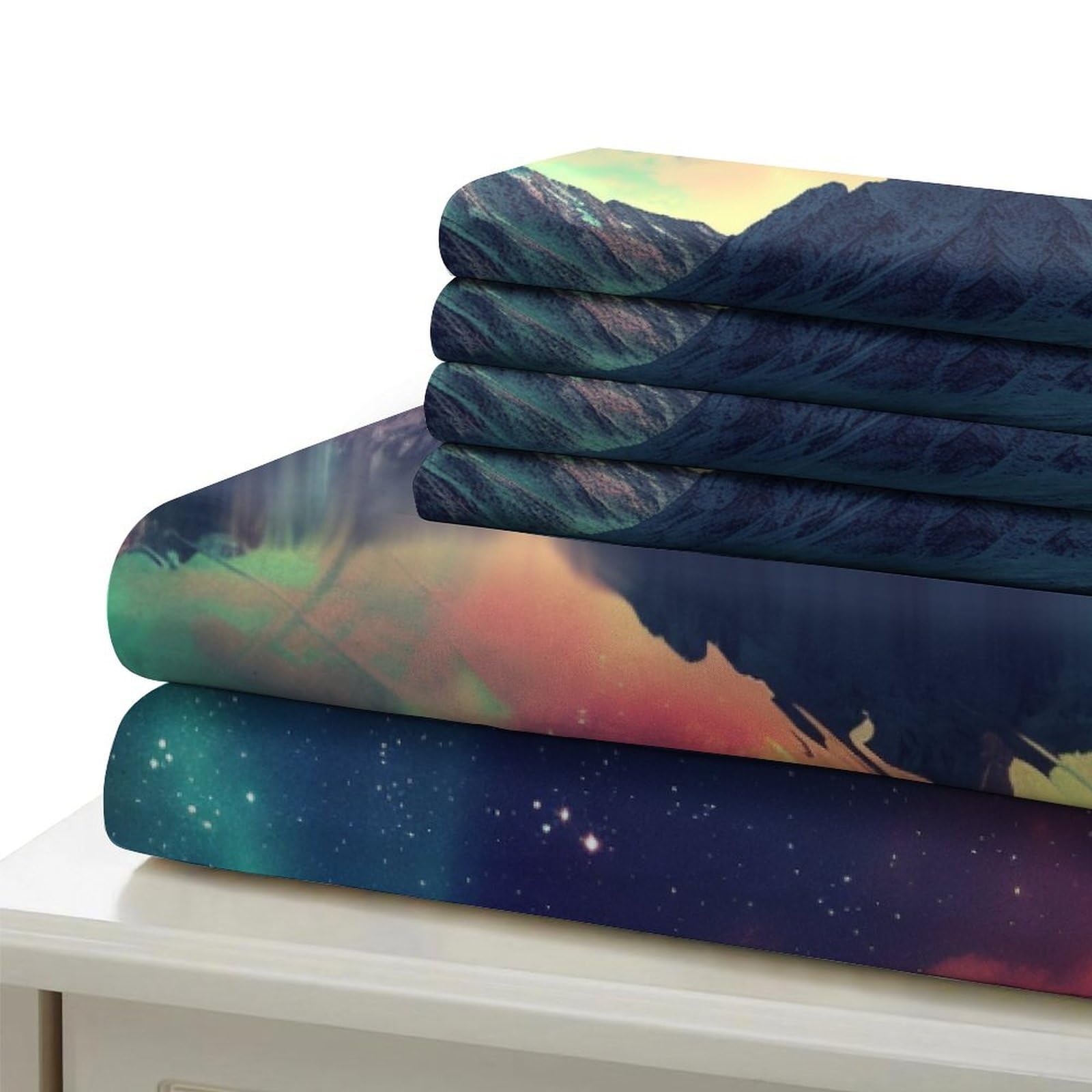 Stampato in 3D Aurora norvegese Copertina Stampata Microfibra Disegnata Biancheria Da Letto Stile Morbido Set 3 Pezzi,Double（200x200cm）, Per Adolescenti E Adulti