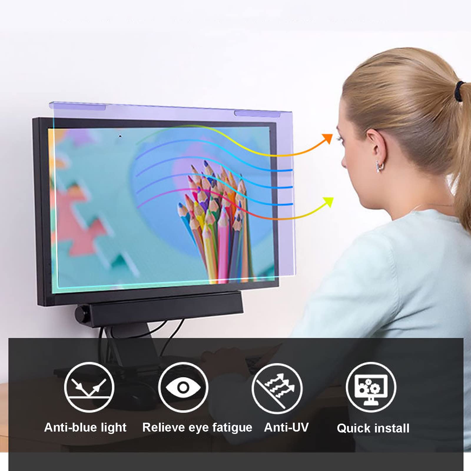 12-27 Zoll Anti Blaulichtfilter für PC Bildschirme,Anti Blendschutz Displayschutzfolie,Anti-Blaulichtfilter und -Schutz für Computermonitore,Augenschutz Folie,Blue Light Screen Protector,Removable