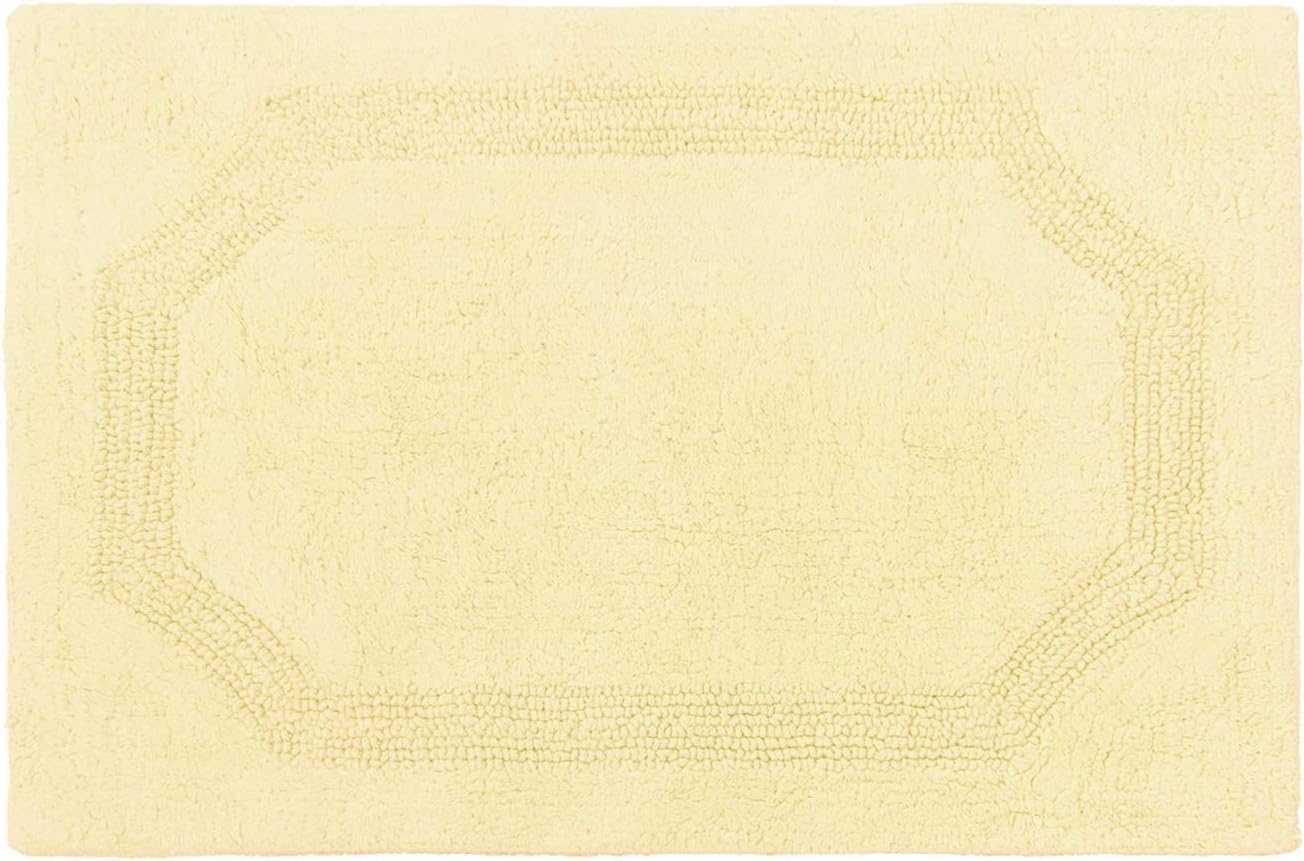 Yellow Cotton Reversible Bath Rug with Loop and High-Cut Fibers