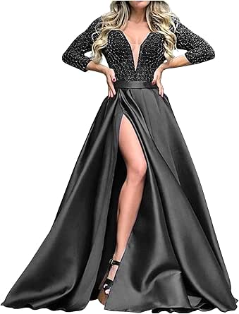 Sexy V-Neck Lace Sequin Corset High Slit Maxi Dress Blue main image 1