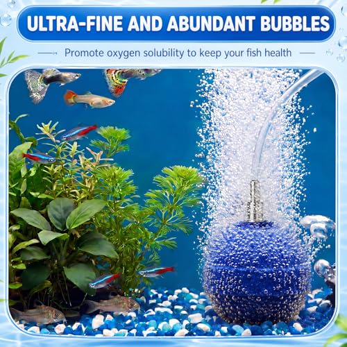 Image of Reginary 20 Pcs Air Stones 2 Inch for Aquariums, Ponds, Hydroponics, Ball Oxygen Bubbler Diffuser Stone Bubble Aerator for Air Pump, Fish Tank, Bucket, and DWC Reservoirs (Blue)