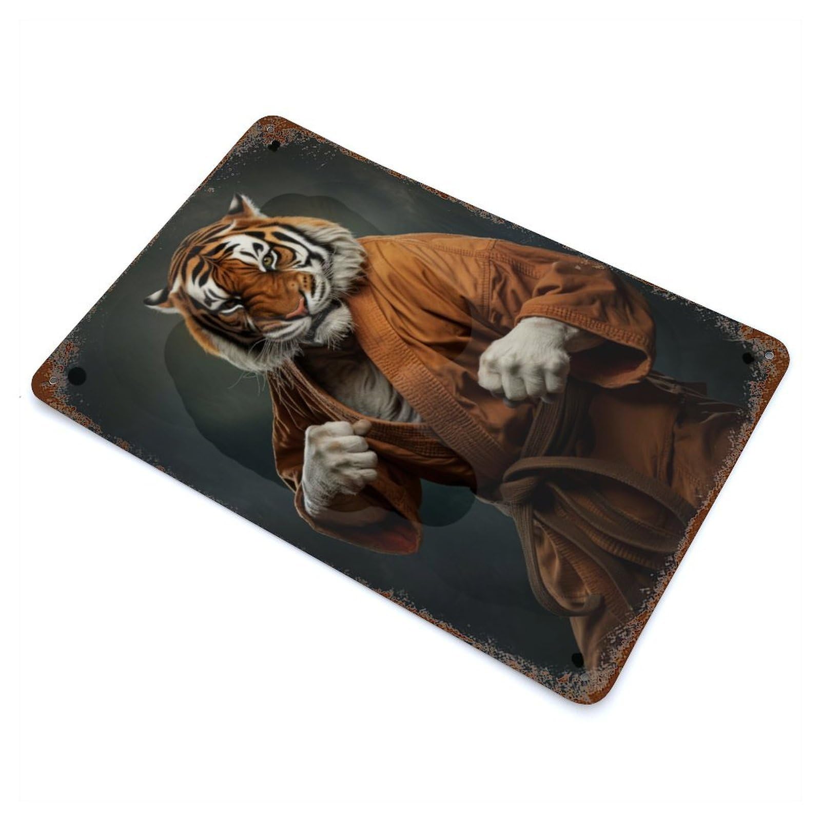 Karate Tiger Vintage Rust Metal Sign 11.8"x7.9", for Basement, Hobby Room And Garage Decor, Farmhouse Wall Decor