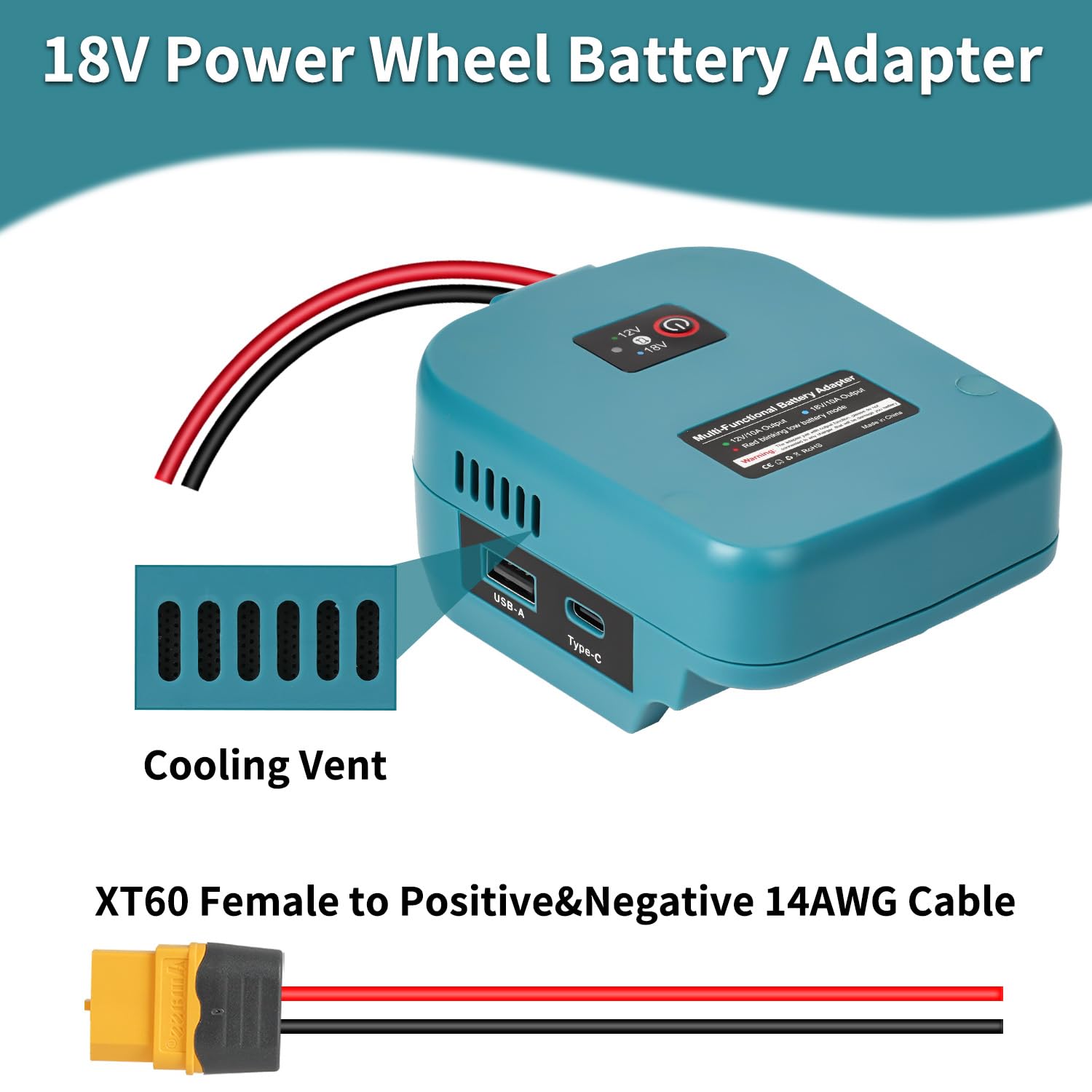 18V zu 12V Step Down Konverter für Makita 18V Akku, Abwärtswandler Power Wheel Batterie Adapter, DC 12V 10A 120W Konverter Power Station für Rc Auto, Robotik, DIY