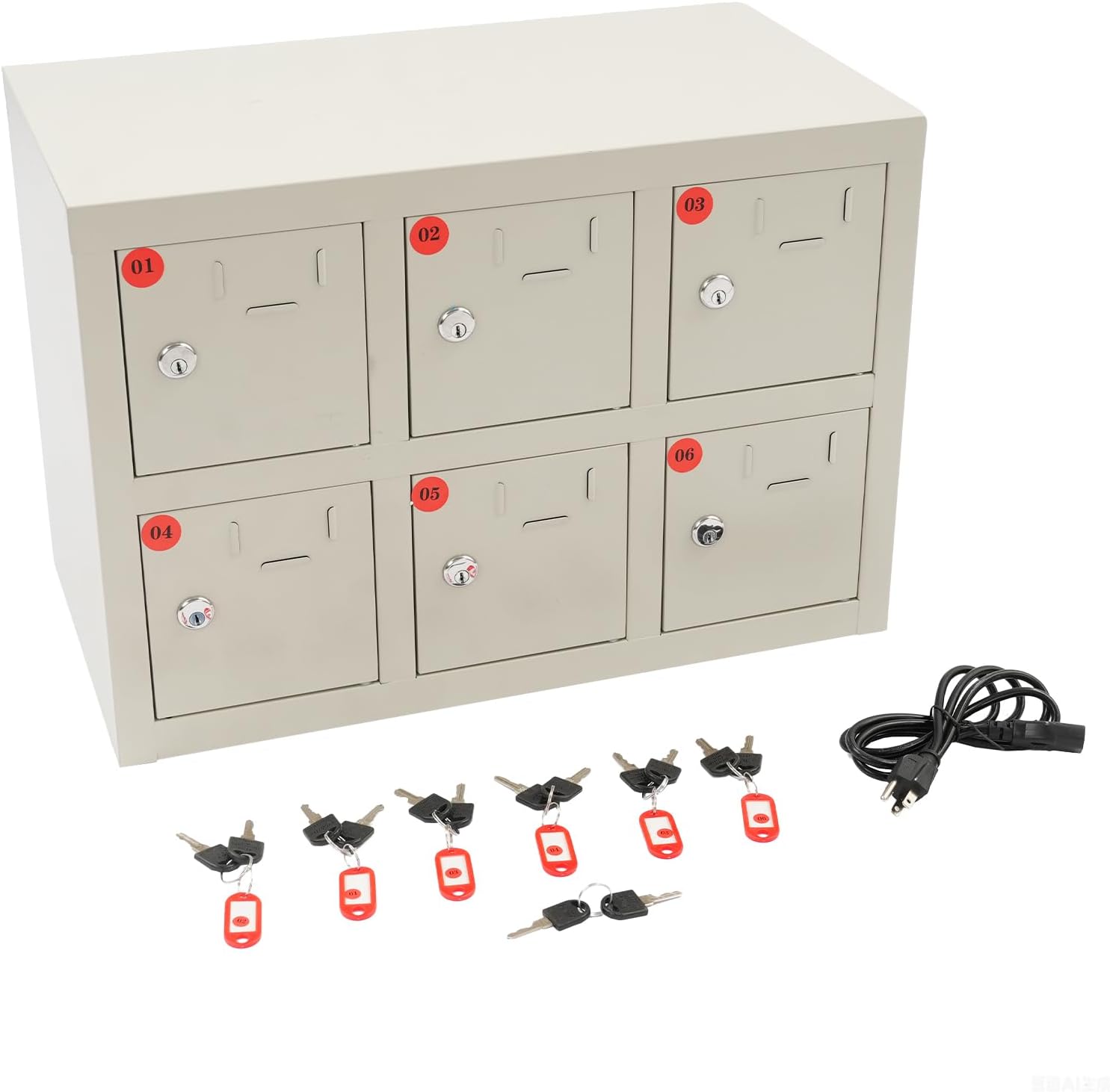 6-Door Cell Phone Locker with Individual Charging Outlets, Metal Phone Storage Cabinet w/Keyed Locks, Employee Lockers for School, Factory, Gym, Government (Non-See-Through Style, 6 Doors)