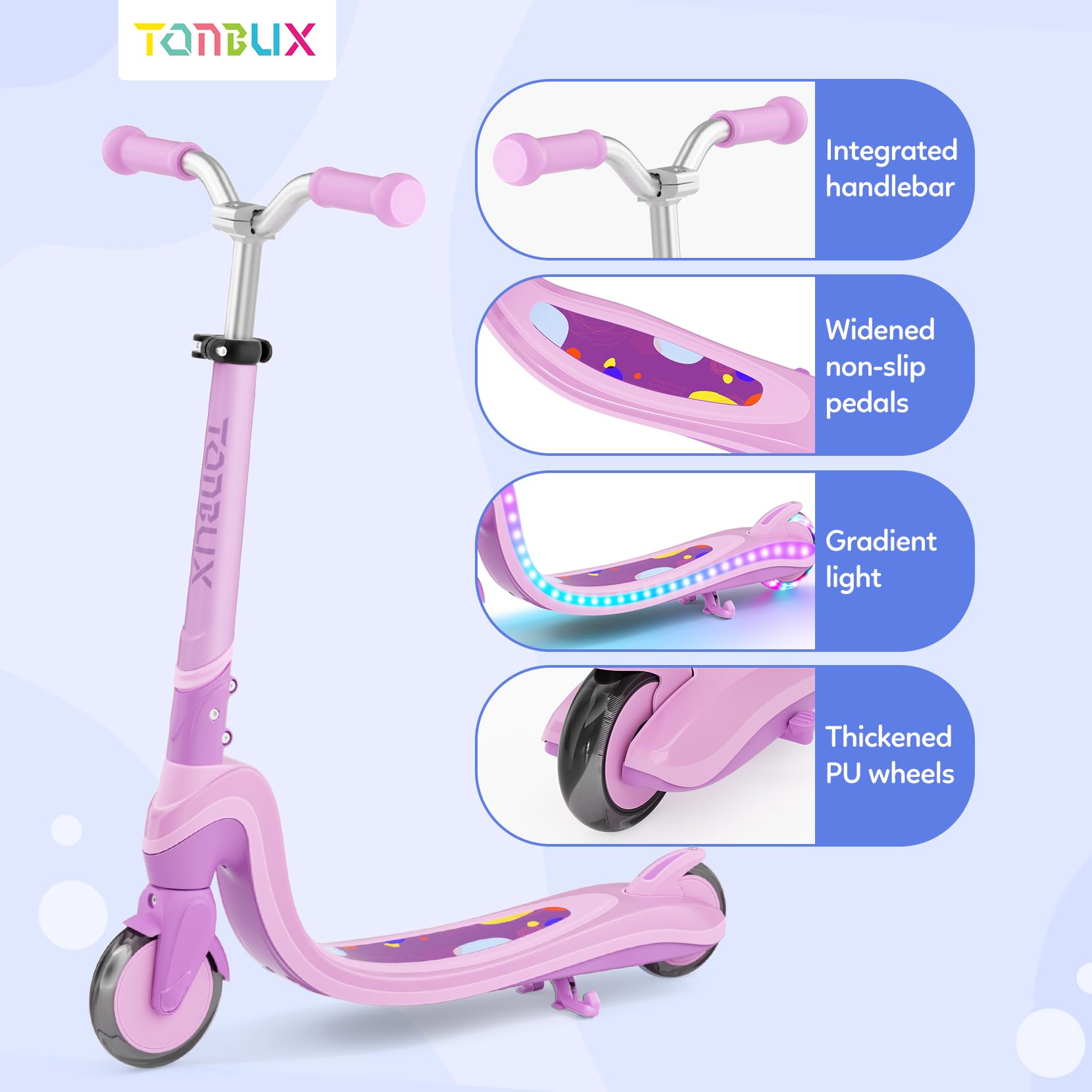 TONBUX Roller Kinder für 3–12 Jahre, Kinderroller mit Cool Beleuchteten Deck und PU-Rädern, 3-Stufig Höhenverstellbarer Scooter mit Ständer, Leicht Roller Kinder 3 Jahre