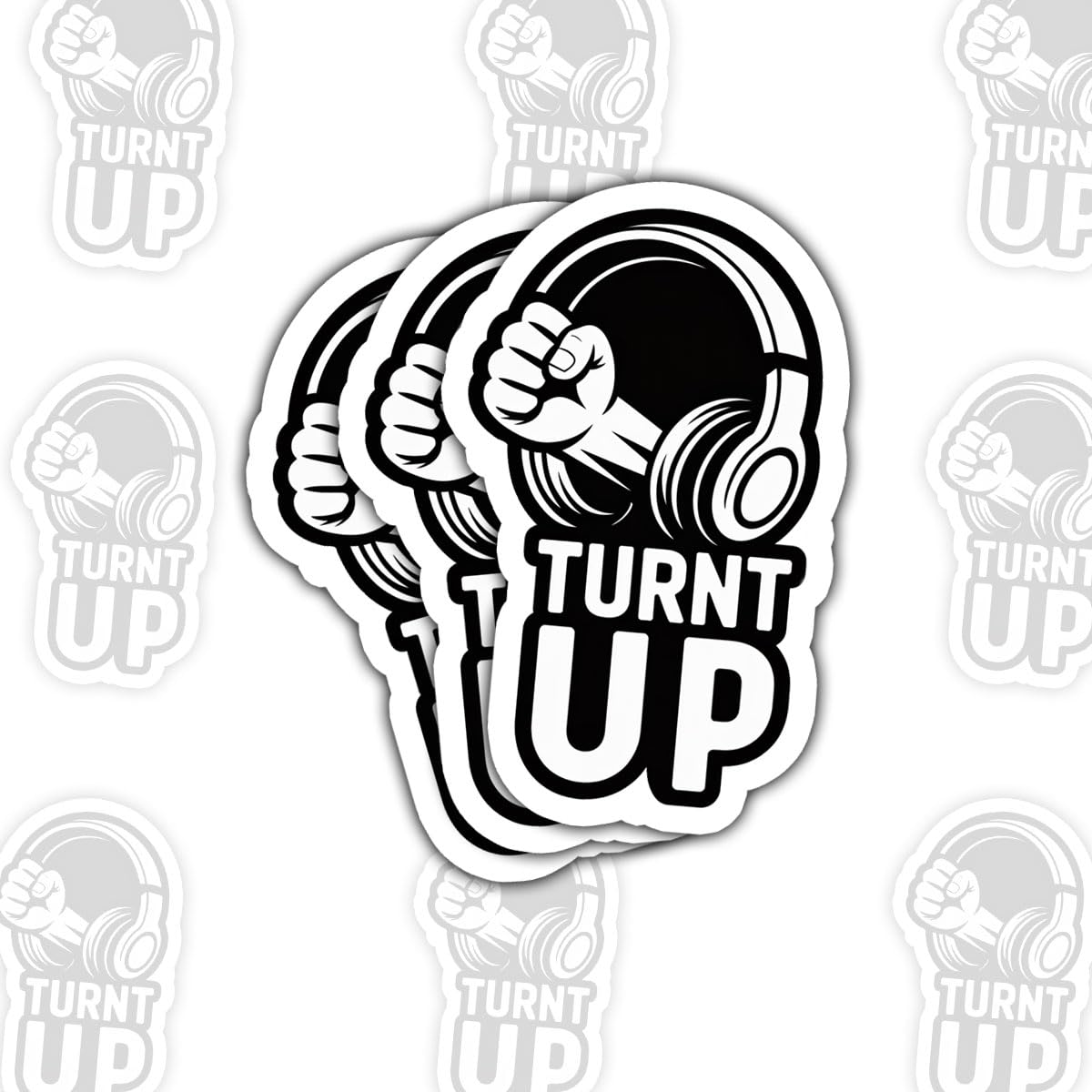 3 Pcs TURN'T UP Sticker – Cool DJ Microphone and Headphone Design Vinyl Decal Waterproof for Laptop, Water Bottle, Tumbler, Skateboard, Phone – Party Vibe Gift for Music Lovers – 3 Inch