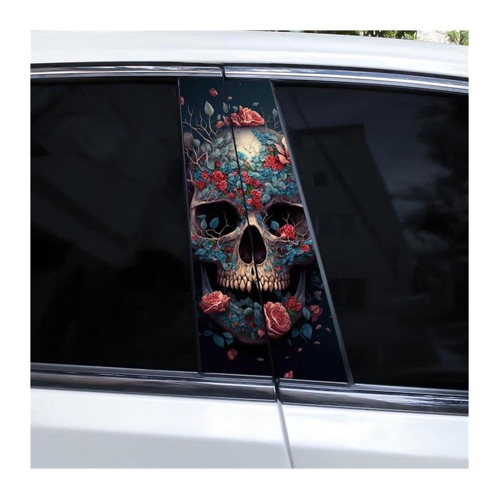 Decorative Items 2pcs Car B-Pillars Sticker Flame Rose Skull Sticker Car Door Pillar Sticker DIY(Type A)