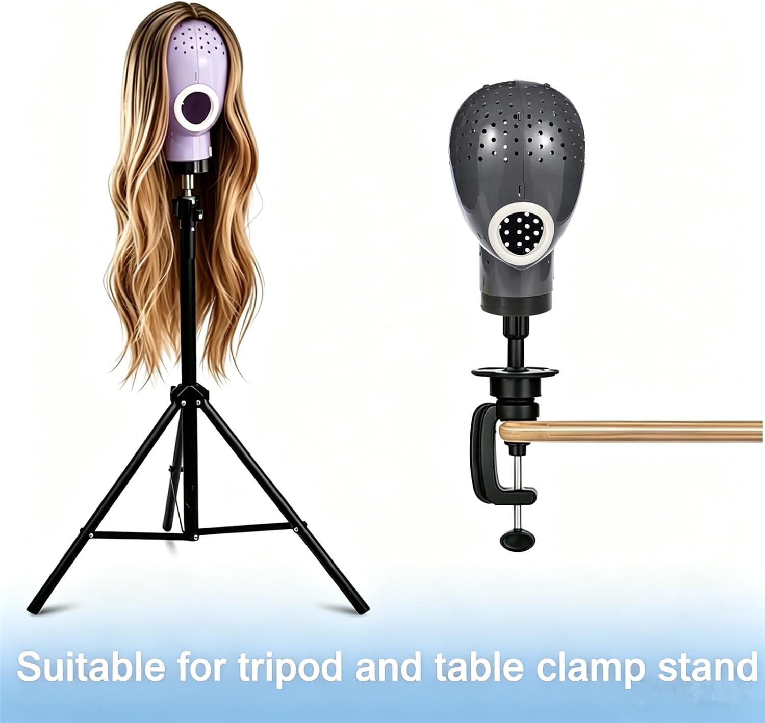 Hands‑Free Wig Drying Mannequin Head with Clips, Ventilated Wig Stand for Fast Cold Air Drying, Time-Saving Wig Drying Tool for Synthetic & Human Hair Wigs, Extensions, Hairpieces for Home & Salon Use (Ash Gray)