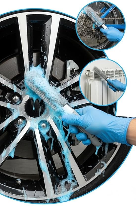 SUWORS Çizmez Oto Jant Temizleme Fırçası - Ergonomik Kaymaz Saplı Araç Lastik ve Detay Temizlik Fırçası, Balata Tozu ve Kir Sökücü (Gri)