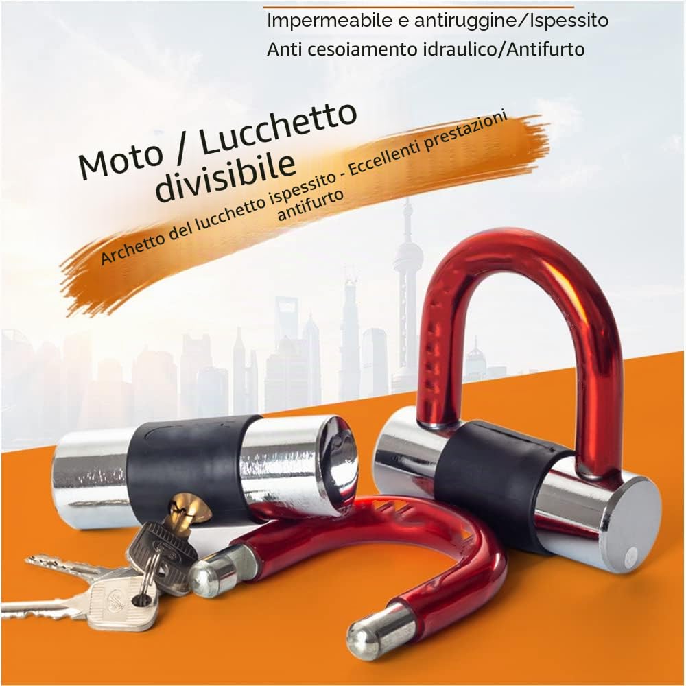 Lucchetto antifurto per moto, mini lucchetti per biciclette, robusta serratura a U antifurto, staffa da 16 mm con chiavi, serratura di sicurezza massima per biciclette, moto e altro ancora, rosso