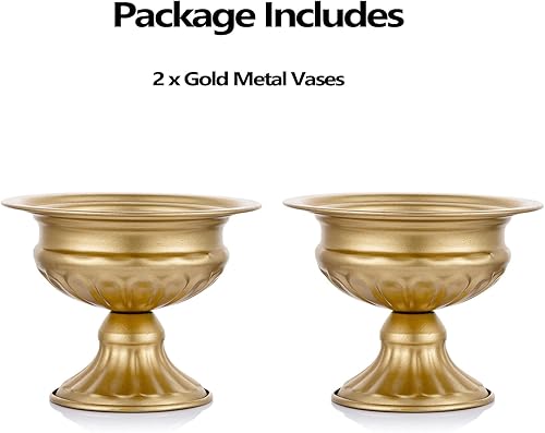 Miniatura 6 de Jarrones de metal para centros de mesa, Hewory - Jarrón dorado de compota con pedestal floral, envases para flores a granel, cuencos mini con base