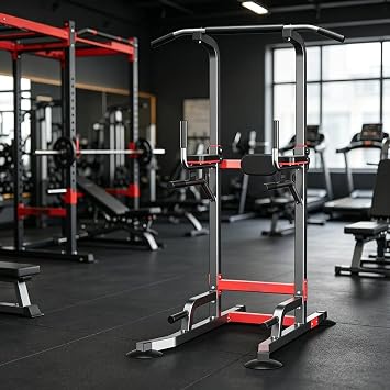 Indoor Power Tower Pull Up Bar,Multi-Function Home Strength Training Equipment,Adjustable Height Dip Station with Steel Frame,Training Fitness Workout Station
