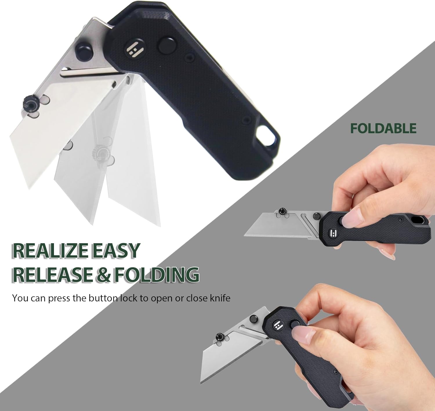 Vectron Folding Utility Knife, 2.36" SK2 Blade(Included extra 10pcs) Pocket Knife with Pocket Clip for Men Women EDC Box Cutters and Razor Knife for Home Office Warehouse Black