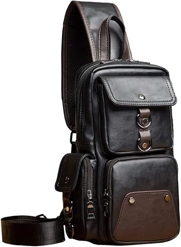 Mochila estilo bandolera de piel para hombres y mujeres, bandolera de hombro, al pecho, mochila de uso diario para viajes, al aire libre,