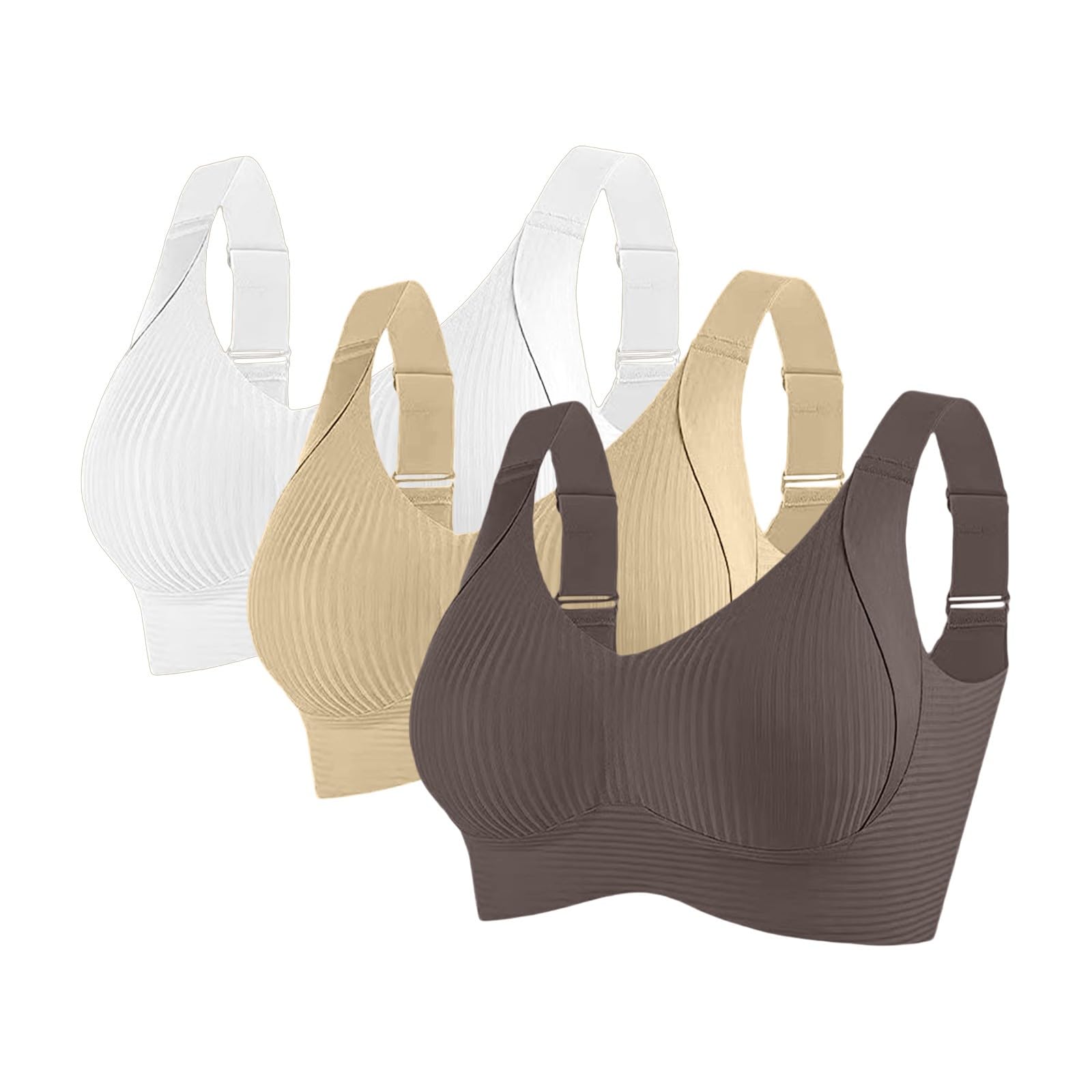 Reggiseni Comfort da Donna UK Sport Push Up Senza Cuciture Confezione da 3 Wireless a Costine Grandi Seni Cadenti Top da Donna Anziani Sport Support Lift Reggiseno Morbido Regolabile Comfort ad Alto