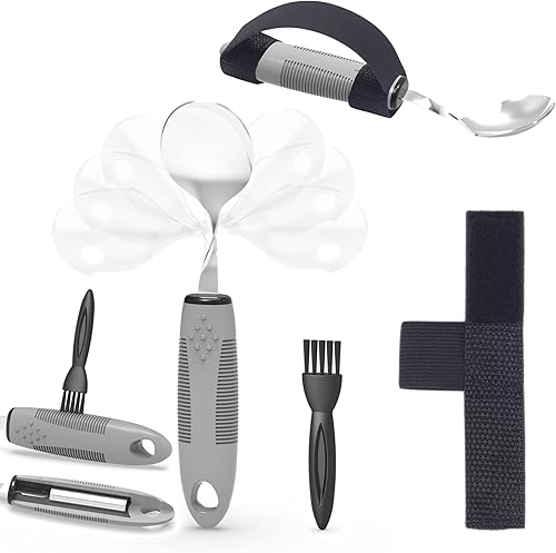 Cuchara flexiblepesada para temblores de manos, cuchara adaptativa para discapacitados para pacientes de Parkinson, cuchara curva de Parkinson para