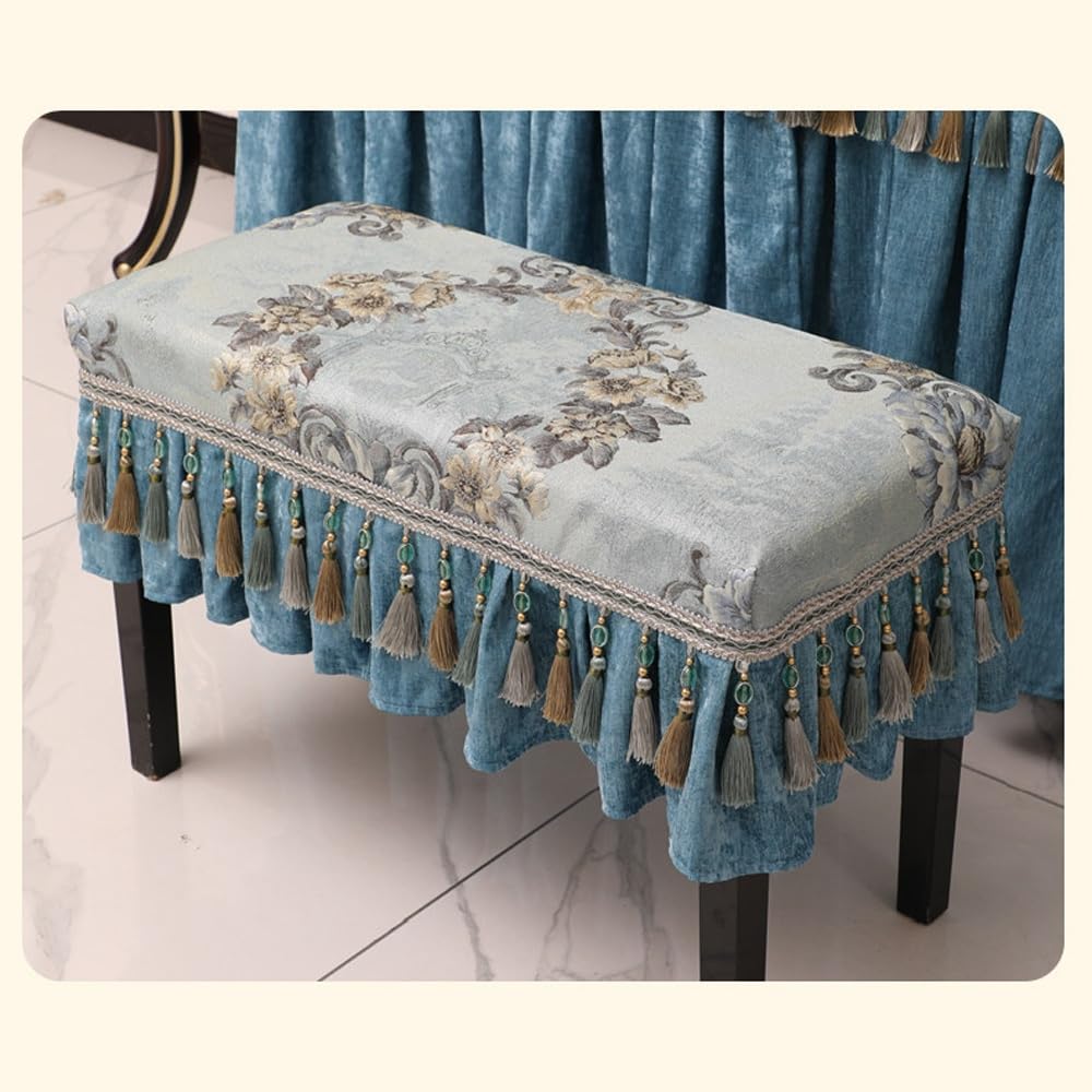 Copertura for pianoforte verticale, tessuto spesso blu, protezione completa, design con apertura centrale for la maggior parte dei pianoforti verticali(Piano Cover+Double Bench Cover)