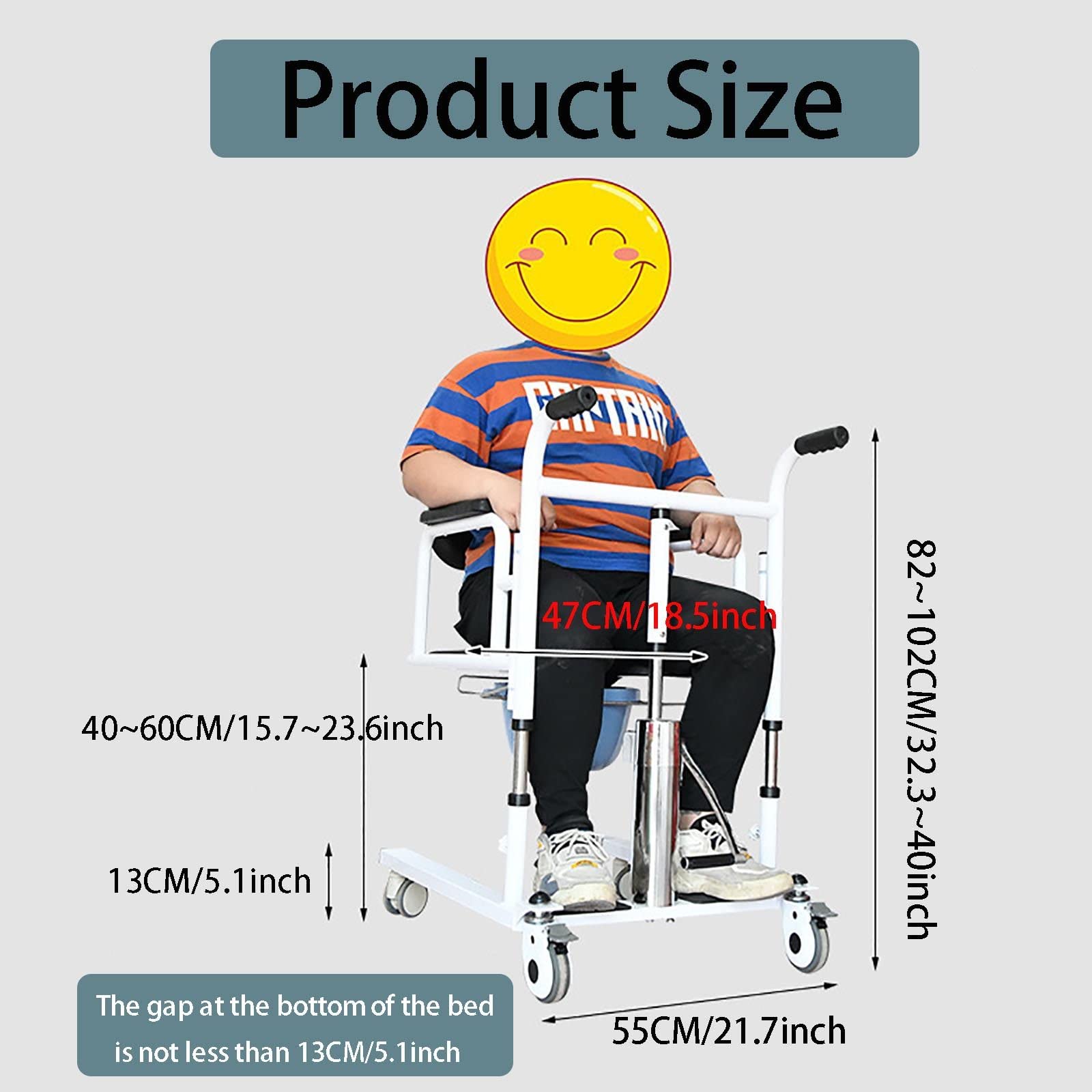 Hydrauliczny podnośnik pacjenta Wózek inwalidzki Wielofunkcyjny fotel prysznicowy Przenośny podnośnik do przenoszenia Krzesło nocne z dzielonym siedziskiem 180° dla osób starszych niepełnosprawnych,