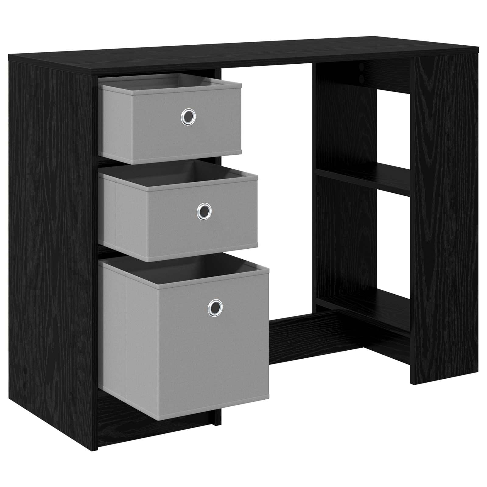Scrivania con scaffale, effetto rovere nero, in legno, 100 x 40 x 75 cm, con 3 cassetti e ripiano per casa, ufficio, studio, gaming e postazione di lavoro