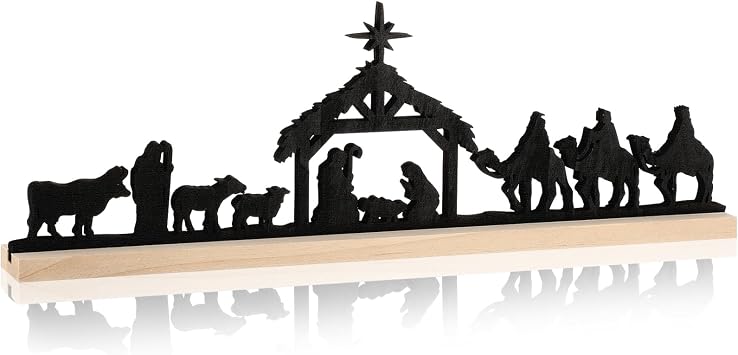 Roowest Nativity Set for Christmas 12 Inch Nativity Scene Sign Wooden Decor Religious Christmas Gift Xmas Table Decorations for Home Office Shelf Indoor