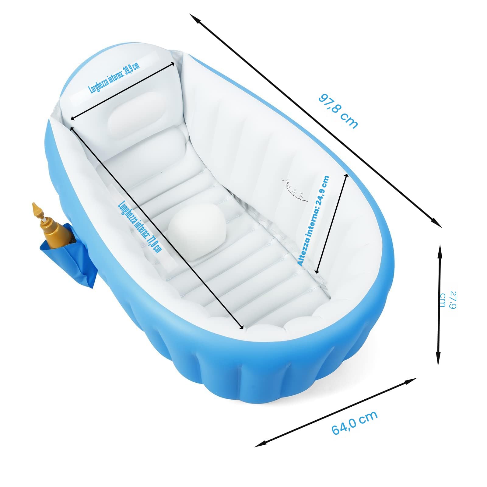 PandaEar Vasca da bagno gonfiabile per bambini, vasca da bagno portatile da viaggio per neonati con pompa ad aria, vasca da bagno pieghevole antiscivolo mini piscina per neonati (blu)