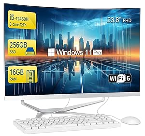 SZTPS 23.8" FHD All in One PC Desktop Computer, i5-12450H 8 core Processor, 16 GB RAM, 256 GB SSD, WiFi, Bluetooth WiredKeyboard & Mouse, Windows 11 Pro PC (Curved panel)
