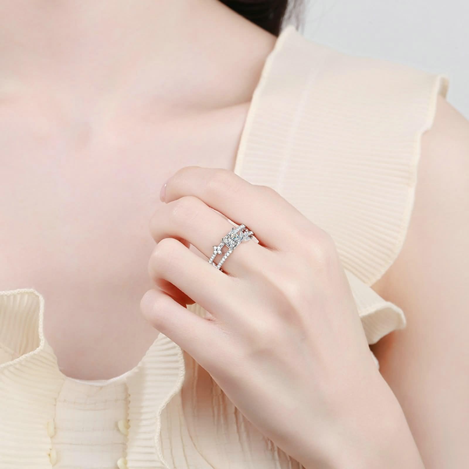Anelli di promessa da donna, in argento Sterling con zirconia cubica/moissanite