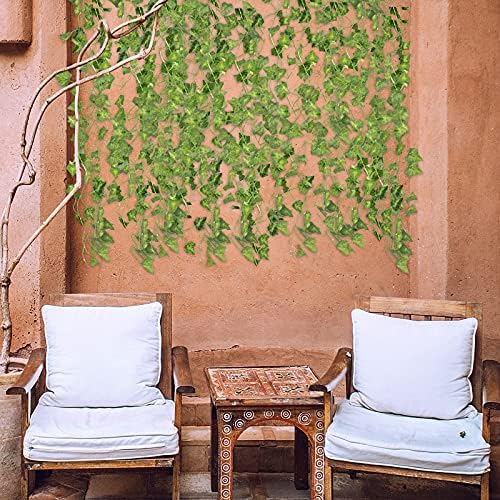 DEDC 4 Pack/Each 2 Meter 20 LED String Lights Artificial Ivy Fake Garland Green Leaf Plants Vine Battery Operate Fairy String Lights Hanging for Wedding Party Home Wall Decor