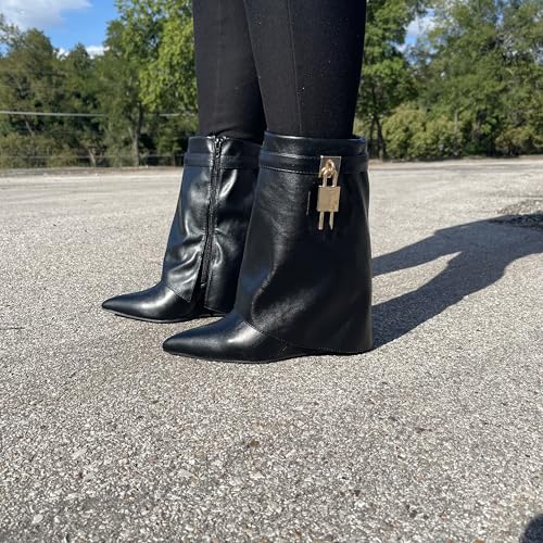 BAMBOO Women's Black Casual Wedge Mid Calf Boots3