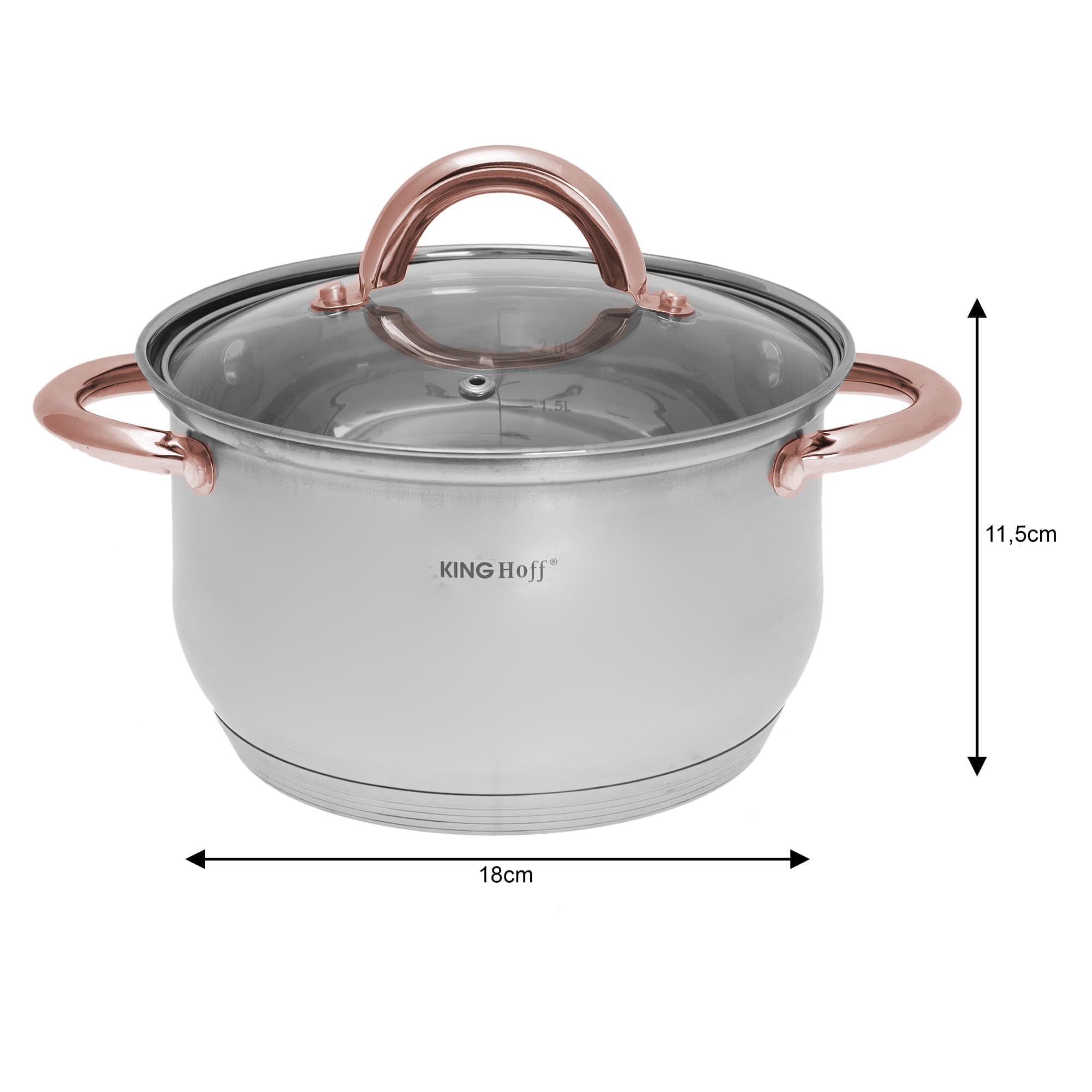 Kinghoff Topfset Induktion 6-teiliges, Kochtopf Set mit Glasdeckel, Kochgeschirr aus Edelstahl außen mattiert, Töpfe Set, Geeignet für alle Herdarten, Spülmaschinenfest, (Rosegold)