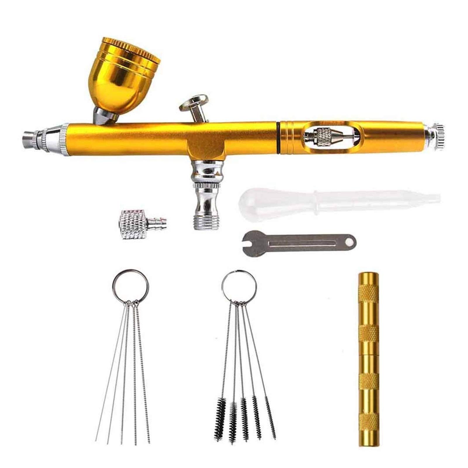 kit de aerógrafo 0.3mm 7cc Feed Dual Acción AirBrush Gravity Gravity Air-Cepillo Airbrush Kit para maquillaje Nail Art Design Craft Tattoo Pastel Decorating aerógrafo (Color : Gold style A)