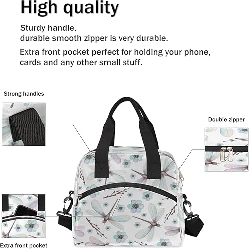 Miniatura 5 de Lonchera térmica para mujeres y hombres, libélula a prueba de fugas, bolsa de almuerzo grande reutilizable para adultos con correa ajustable para el