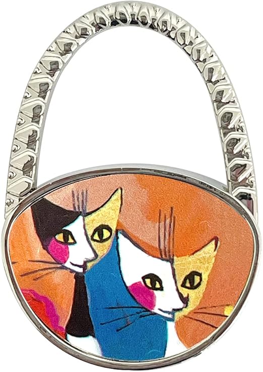 Wrapables Stylish Purse Hook Hanger, Foldable Handbag Table Hanger, Two Cats