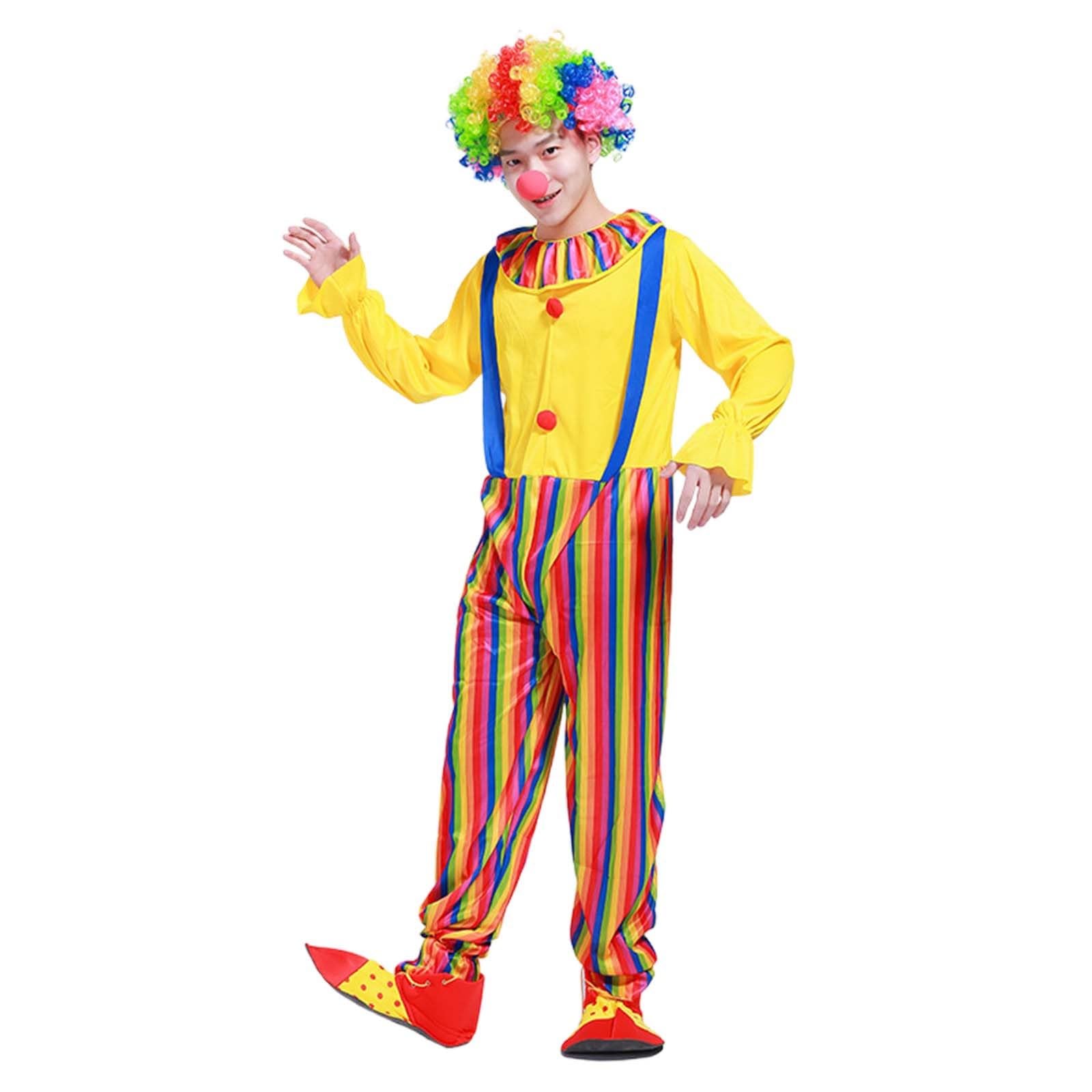 Juego completo de disfraz de payaso para adultos, peluca divertida, máscara, chaqueta, pantalón y camisa simulada con pajarita disfraz de circo, accesorio de disfraces, cosplay, fiesta